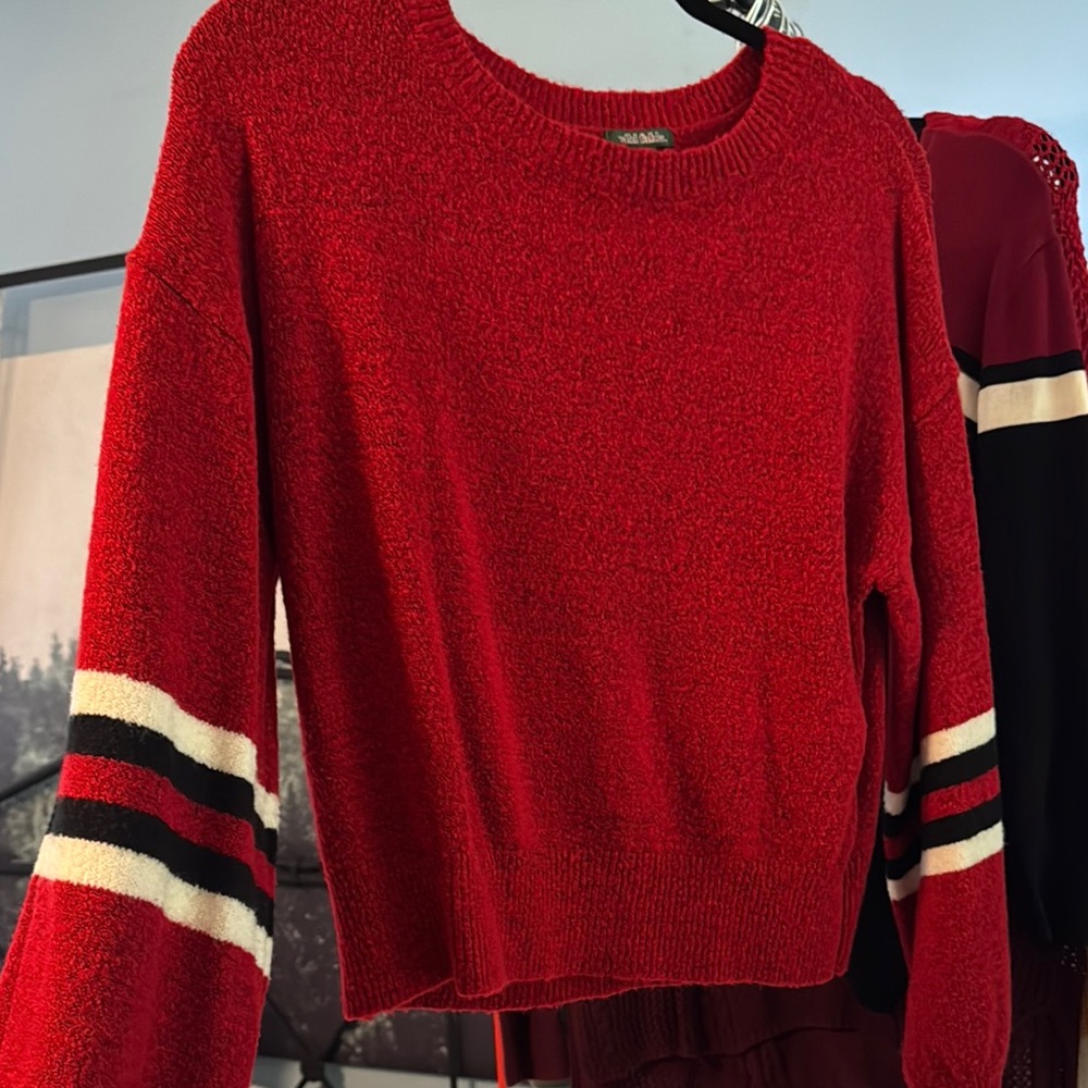 Wild Fable Red and Black Crew Neck Sweater